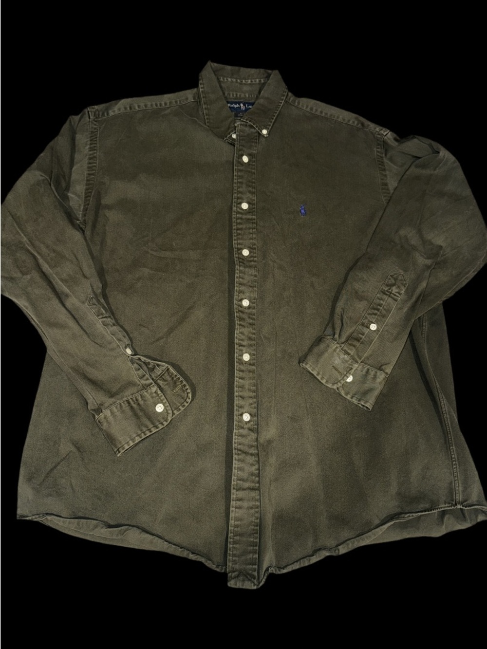 Ralph Lauren Olive Green Long-Sleeve Button-Down w Blue Pony Blake 100% Cotton